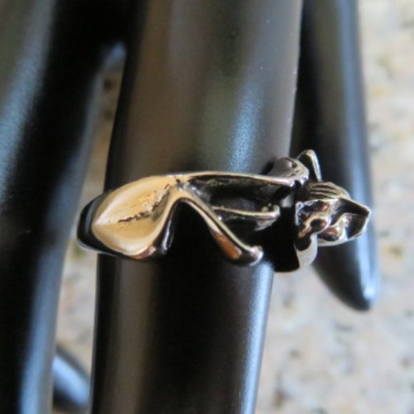 Egyptian Oriental Style Curled CAT Ring Silver Tone Alloy Size 6.5 (F10) - Picture 3 of 4